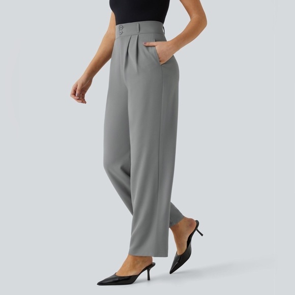 Halara High Waisted Button Zipper Pocket Shirred Straight Leg pants - Picture 3 of 7